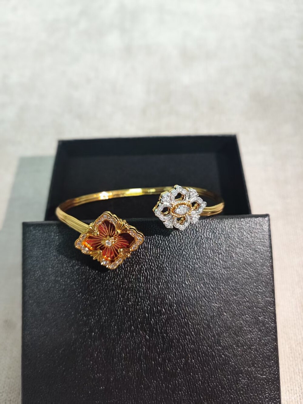 David Yurman Gold Bracelet with Orange Enamel and Silver Floral Accent